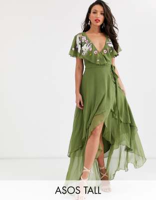 asos green embroidered dress