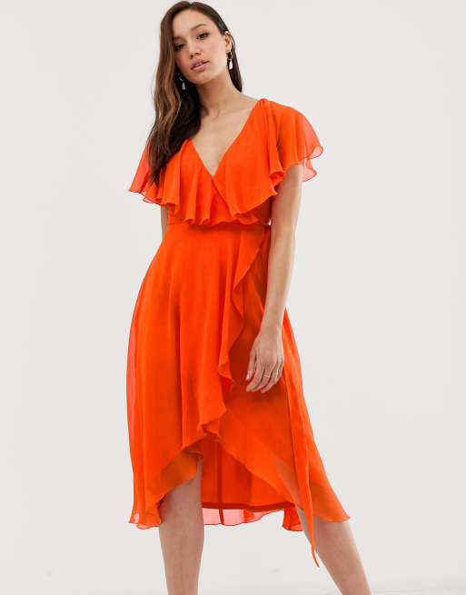 ASOS DESIGN Tall cape back dipped hem midi dress