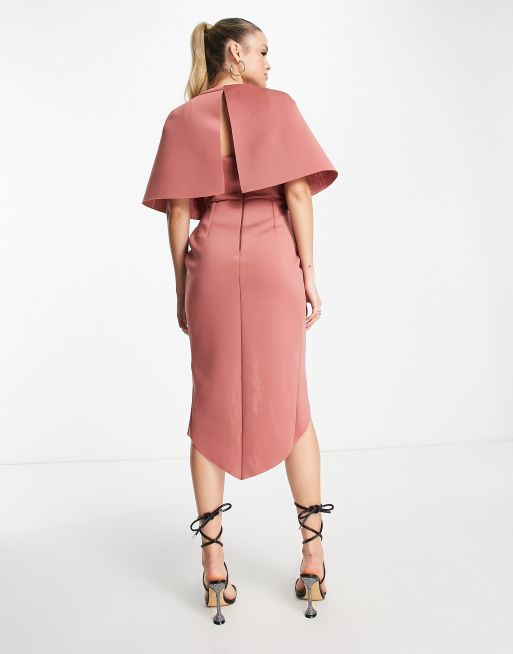 ASOS DESIGN Tall cape detail pleated wrap midi dress in rose