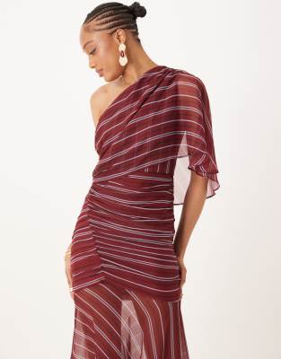Asos Tall Asos Design Tall Cape One Shoulder Ruched Bodice Maxi Dress In Multi
