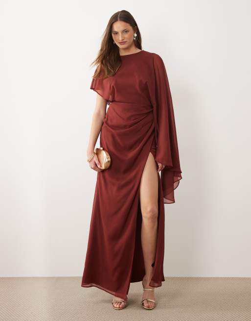 open back cape maxi dress Premiere Boat neckline Reiss - Orange Strappy Draped