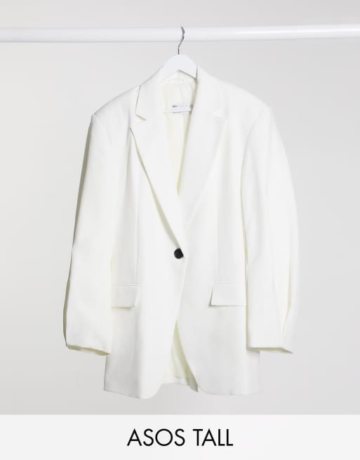 ASOS DESIGN Tall - Cappotto bianco con collo serafino e dettaglio sulle maniche