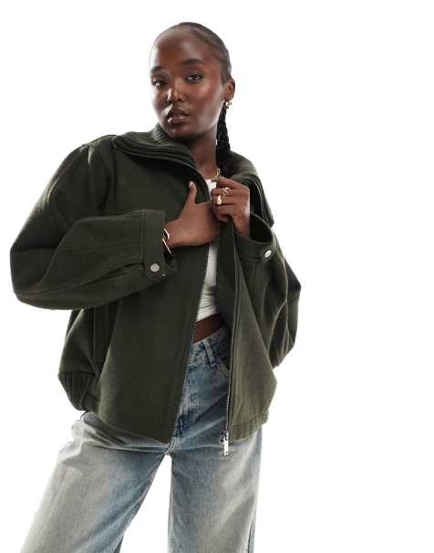 ASOS DESIGN Tall - Cappotto kaki in maglia taglio corto con colletto - view 1