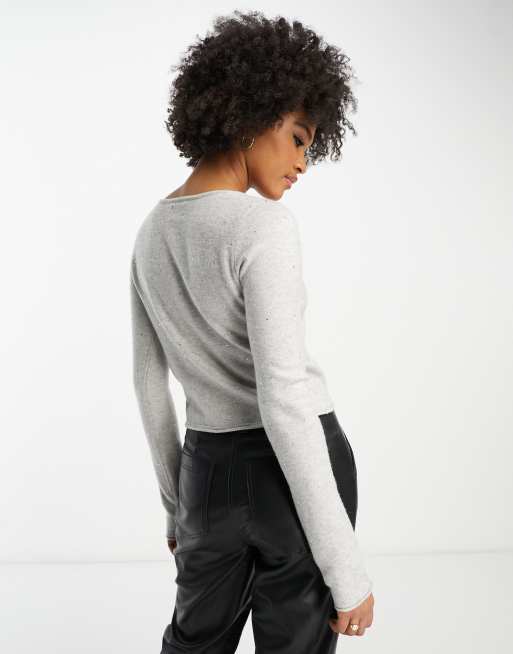 ASOS DESIGN Tall - Cardigan grigio con scollo rotondo e decorazioni applicate a caldo, 2 di 4