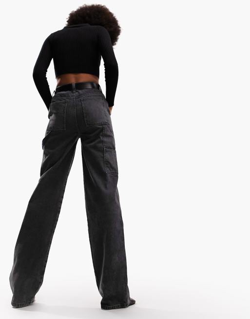 Black Jeans Womens Cargo Baggy Jeans High Waisted Stretchy Relaxed