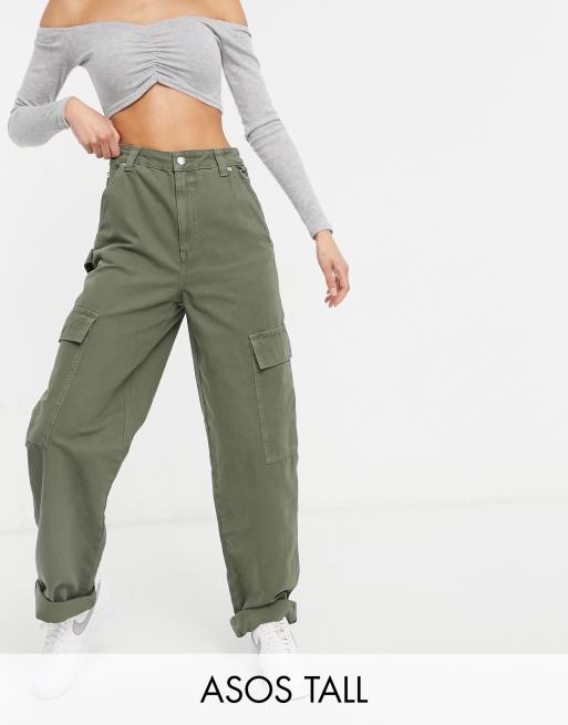 ASOS DESIGN Tall oversized cargo pants with multi pockets in khaki