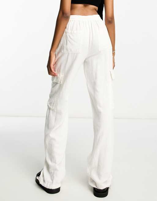 ASOS DESIGN Tall – Cargo-Schlupfhose in gebrochenem Weiß mit Leinenanteil, 2 von 4
