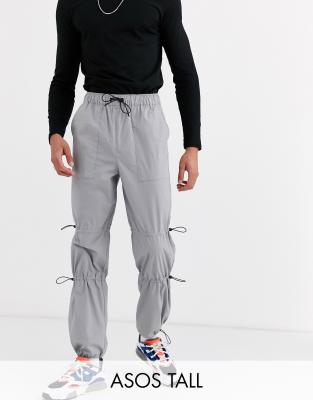 asos drop crotch joggers with ruched detail and pockets in gray