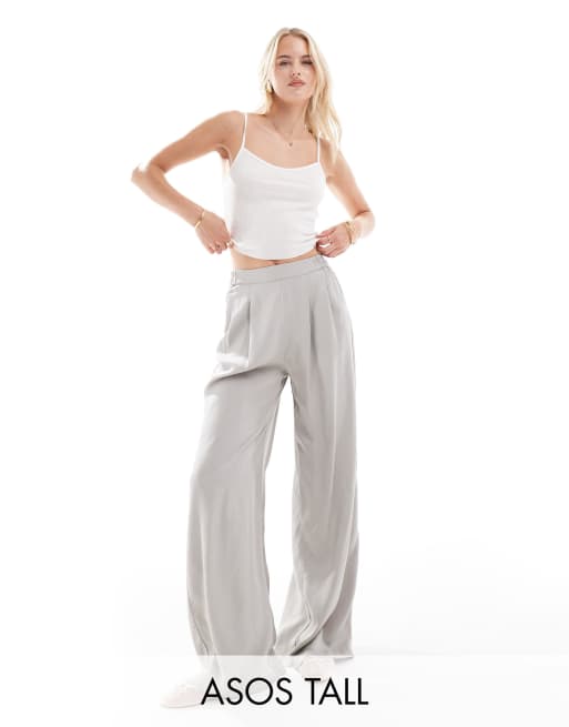 ASOS DESIGN Tall - Casual broek met elastische taille en wijde pijpen in grijs