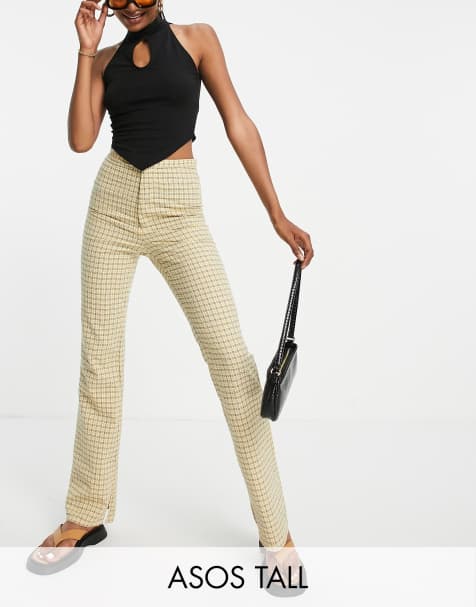 ASOS DESIGN Tall - Casual geruite flare-broek in geel - view 1
