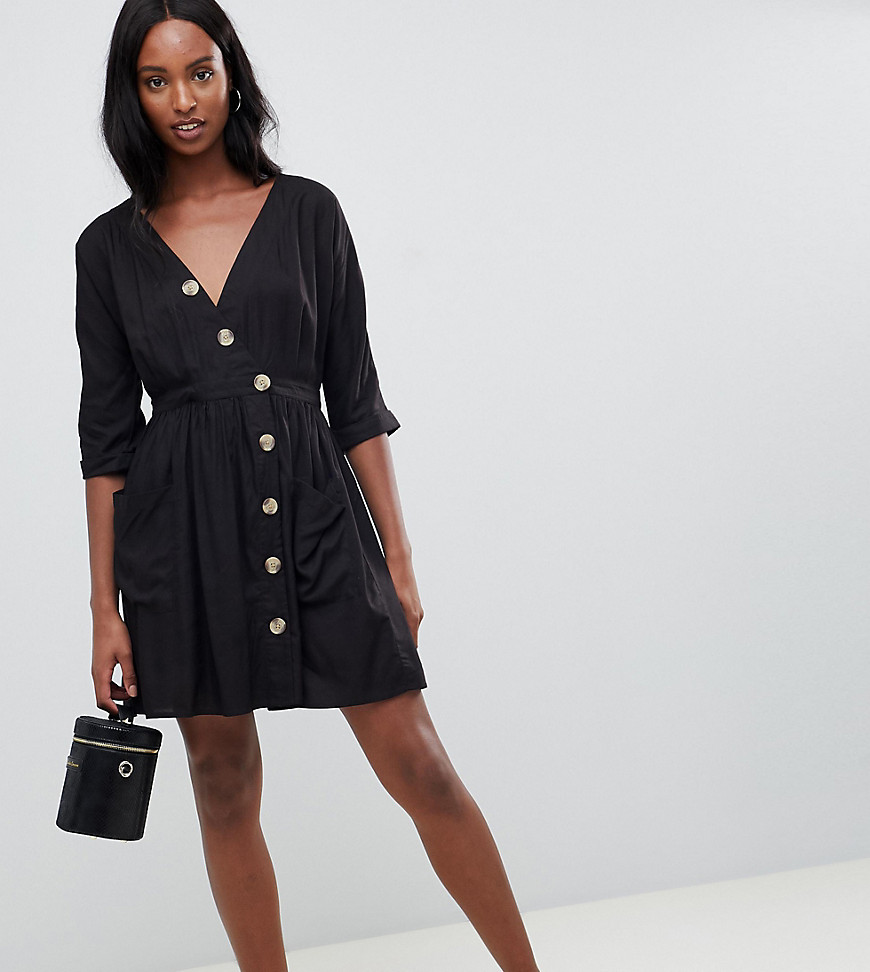 ASOS DESIGN Tall casual mini dress with pockets & side buttons-Black