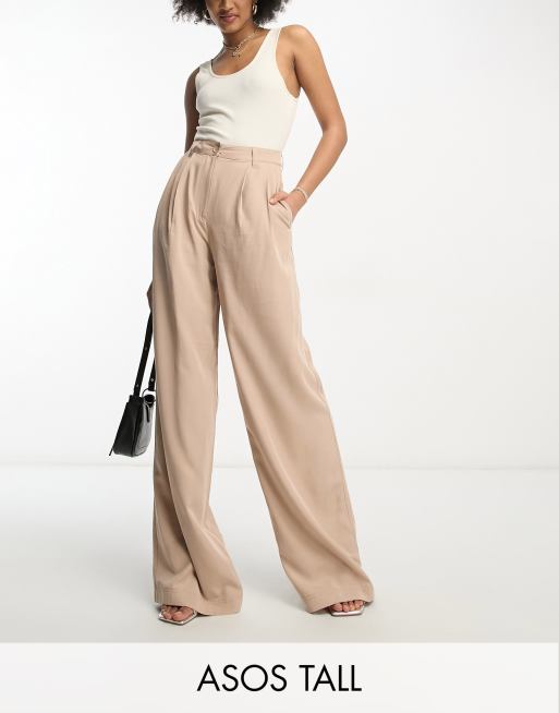 ASOS DESIGN Tall casual wide leg pants in beige