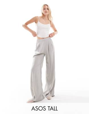 Asos Tall Asos Design Tall Casual Wide Leg Pull On Pants In Gray