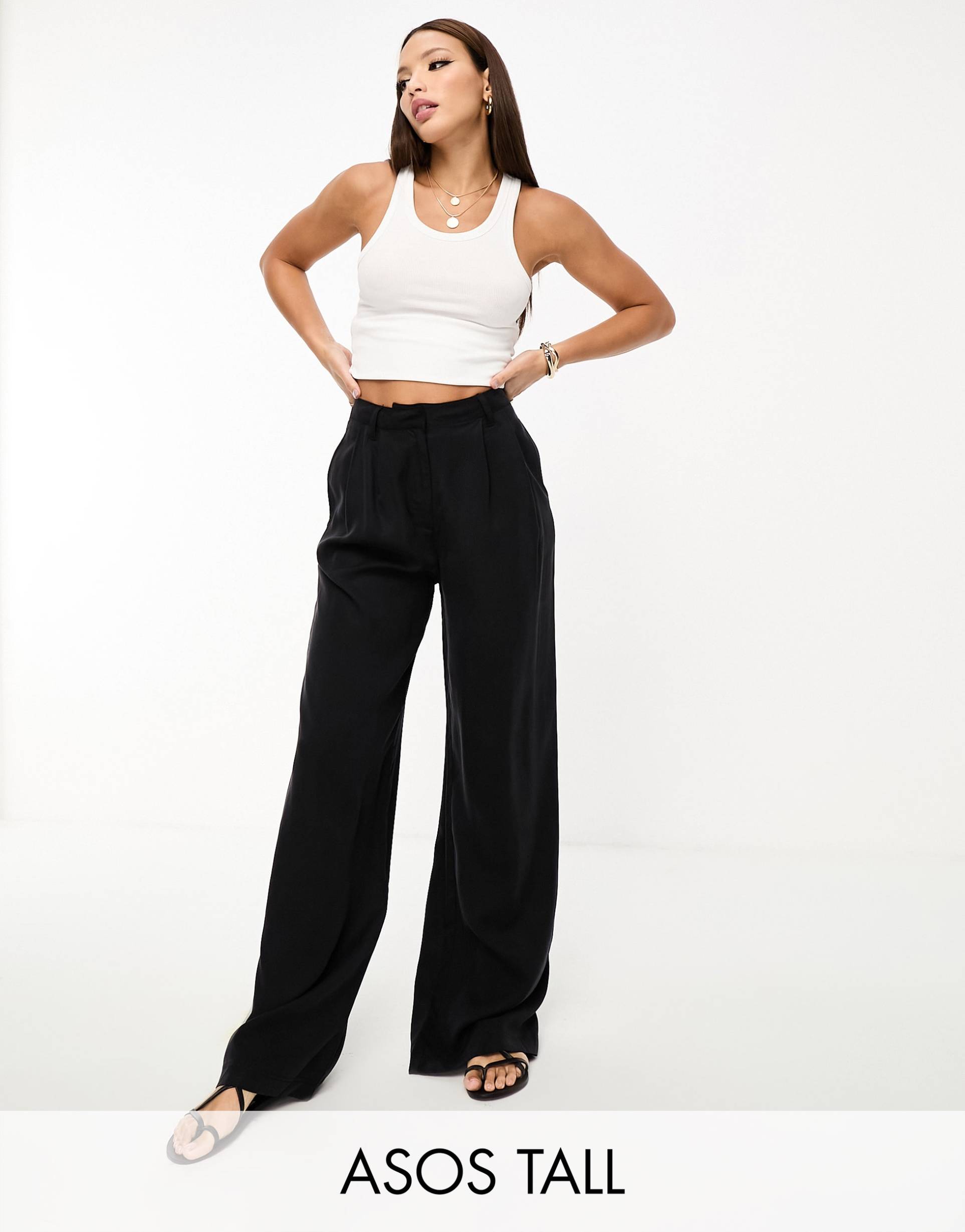 ASOS DESIGN Tall casual wide leg trousers in black