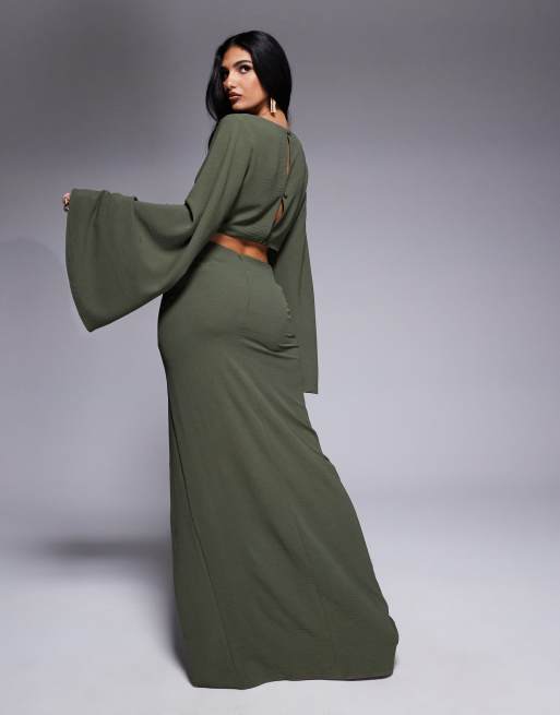 ASOS DESIGN Tall channel detail cutout maxi dress in khaki green, 2 of 4
