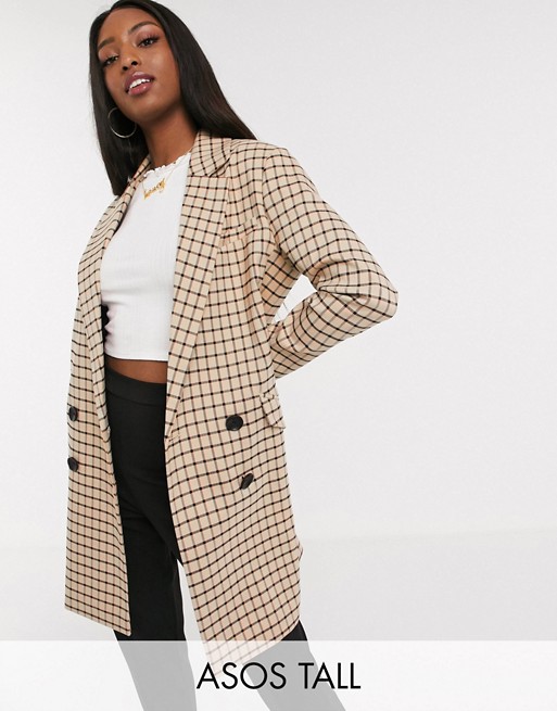ASOS DESIGN Tall check oversized dad coat in check
