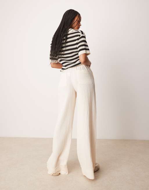 ASOS DESIGN Tall cheesecloth pull on pants with raw edge in buttermilk