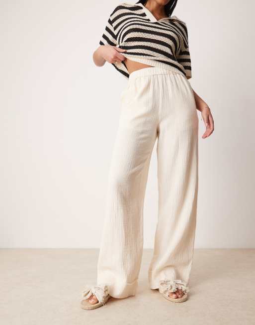 ASOS DESIGN Tall cheesecloth pull on pants with raw edge in buttermilk