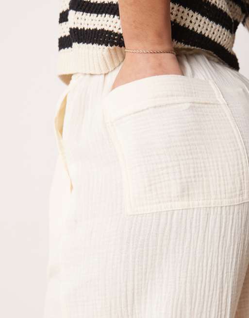 ASOS DESIGN Tall cheesecloth pull on pants with raw edge in buttermilk