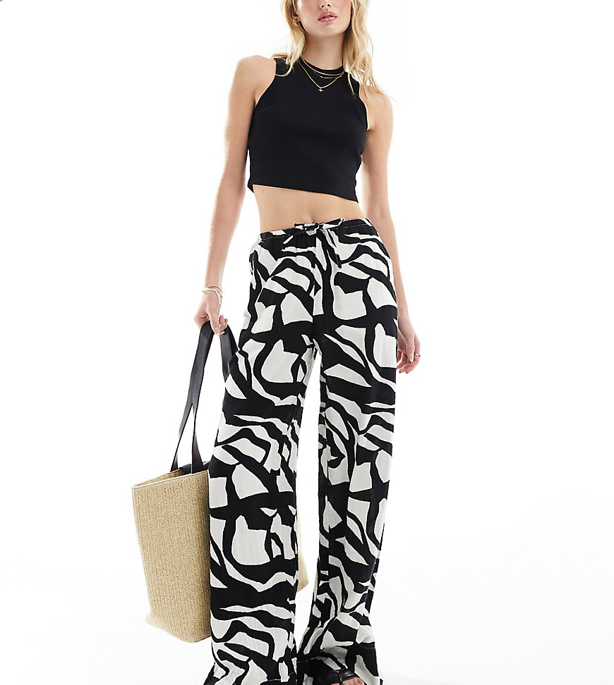Asos Design Tall Cheesecloth Tie Waist Wide Pull On Pants In Print-multi