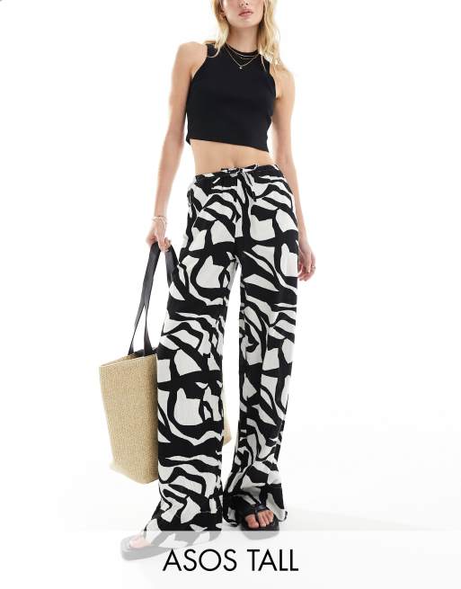 ASOS DESIGN Tall cheesecloth tie waist wide pull on pants in print