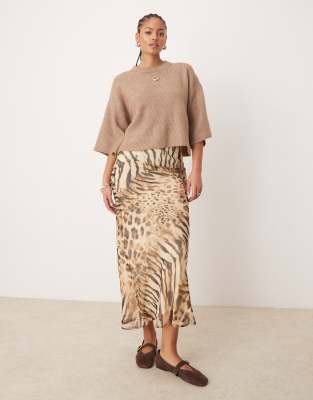 ASOS DESIGN Tall chiffon bias maxi skirt in leopard print-Multi