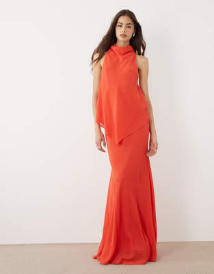 Asos Tall Asos Design Tall Chiffon High Neck Double Layer Maxi Dress In Red