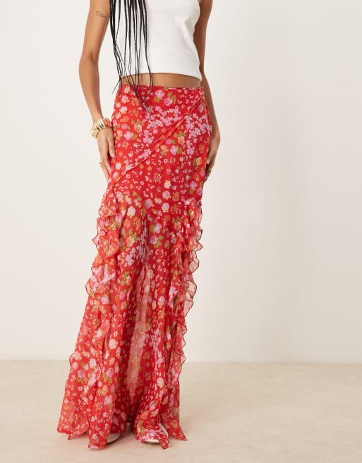 ASOS DESIGN Tall chiffon ruffle maxi skirt in floral print ASOS