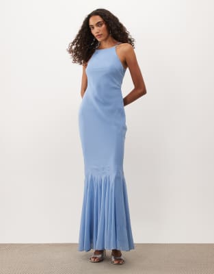 Asos Tall Asos Design Tall Chiffon Sleeveless Maxi Dress With Godet Hem In Blue