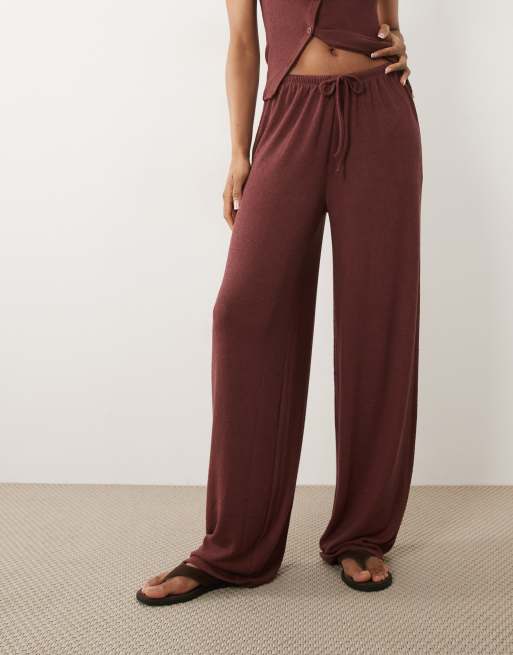 ASOS DESIGN Tall - Chokoladebrune bukser med brede ben i tekstureret strik - Del af sæt, 3 af 5
