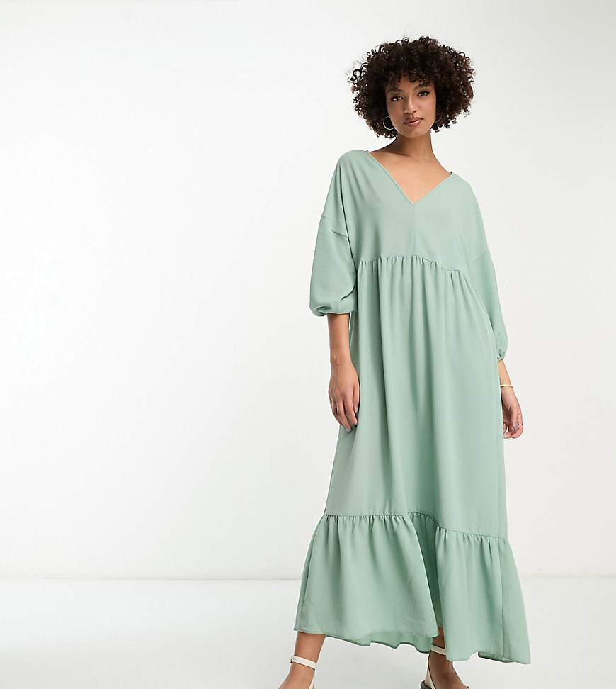 Asos Tall Asos Design Tall Chuck On Smock Midi Dress In Light Sage-green