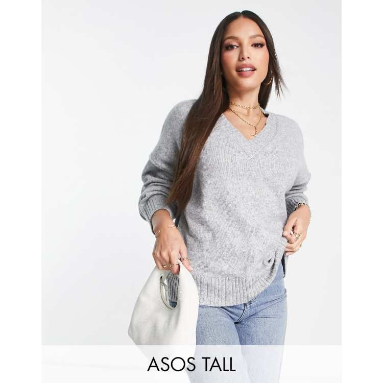 Womens grey outlet v neck jumper