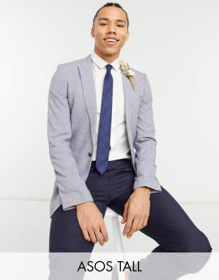 ASOS DESIGN Tall – Ciemnoszara ślubna marynarka garniturowa o bardzo obcisłym kroju, w kreskowany wzór