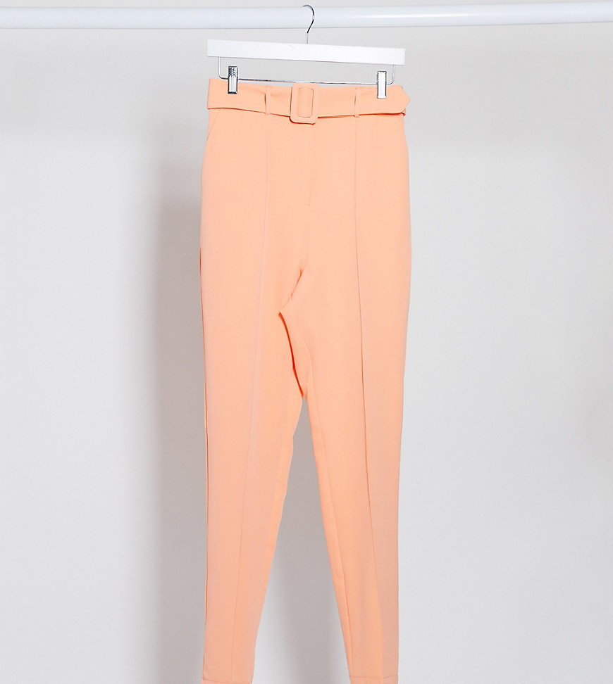 ASOS DESIGN Tall - Cigarette-broek met hoge taille en ceintuur in kleurige pasteltint-Roze