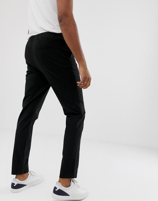 ASOS DESIGN cigarette chinos with pleats in black