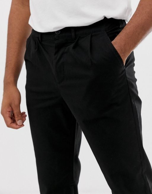 ASOS DESIGN cigarette chinos with pleats in black
