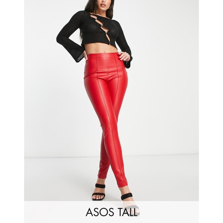 ASOS DESIGN Hourglass faux leather skinny moto pants with zips in brown