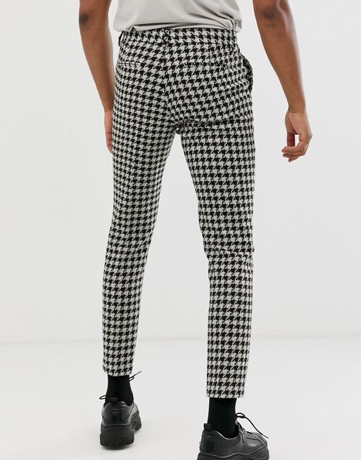 ASOS DESIGN Tall cigarette smart pants with large dog tooth in gray