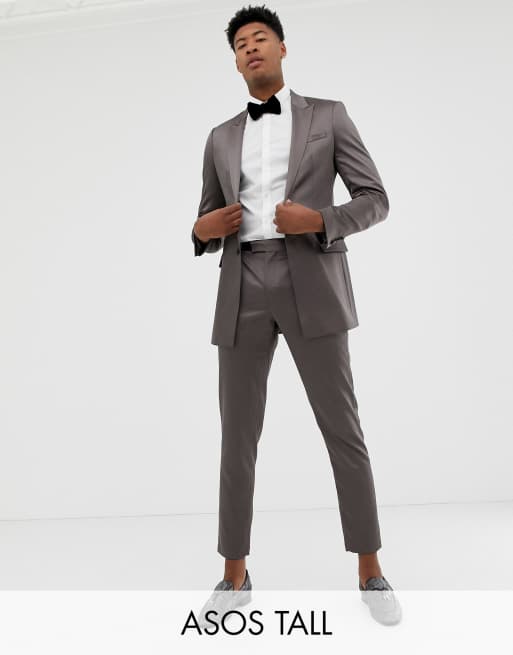 ASOS DESIGN Tall skinny suit in high shine gunmetal sateen, 3 of 3