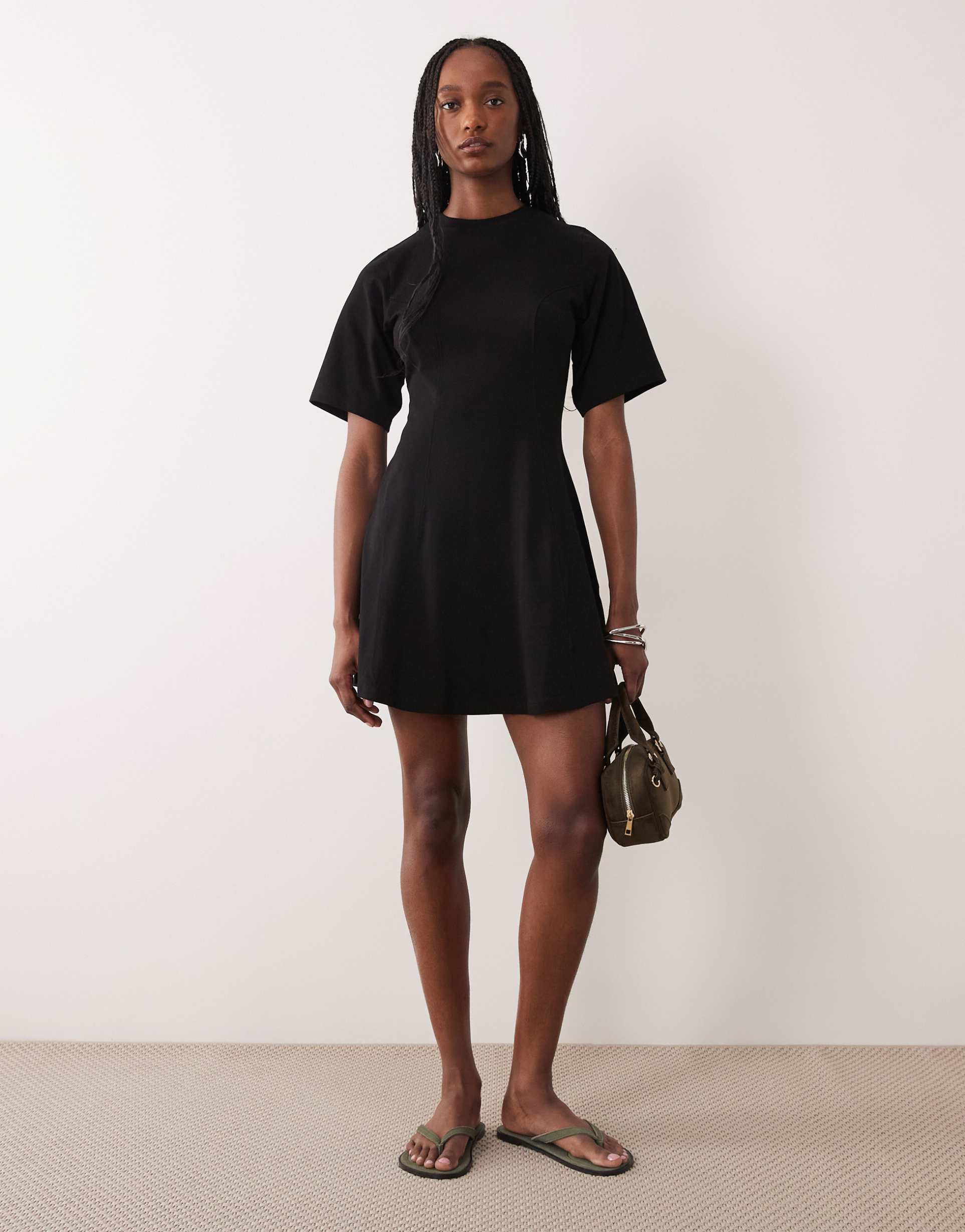 asos design tall cinched seam detail mini dress in black