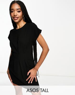 Asos Tall Asos Design Tall Nipped In Waist Mini Dress In Black In Black
