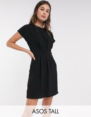 ASOS TALL ASOS DESIGN TALL CINCHED WAIST MINI DRESS IN BLACK,AN9450