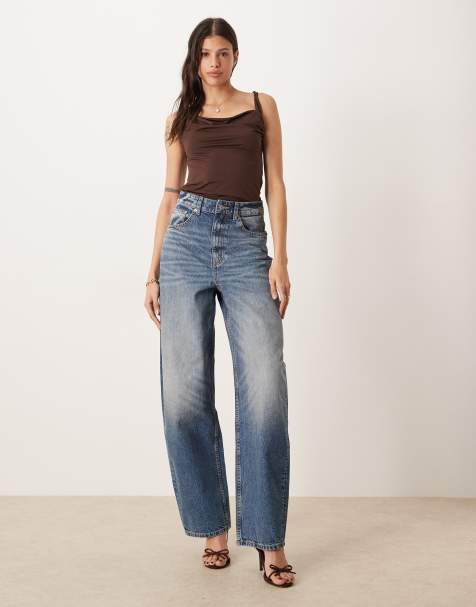 ASOS DESIGN Tall – Circular Design Collection – Barrel-Jeans in mitteldunkler Waschung mit hohem Bund - view 1