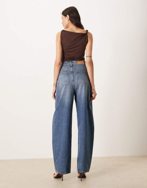 ASOS DESIGN Tall - Circular Design Collection - Højtaljede jeans med barrel-ben i mørk mellemvask, 3 af 5