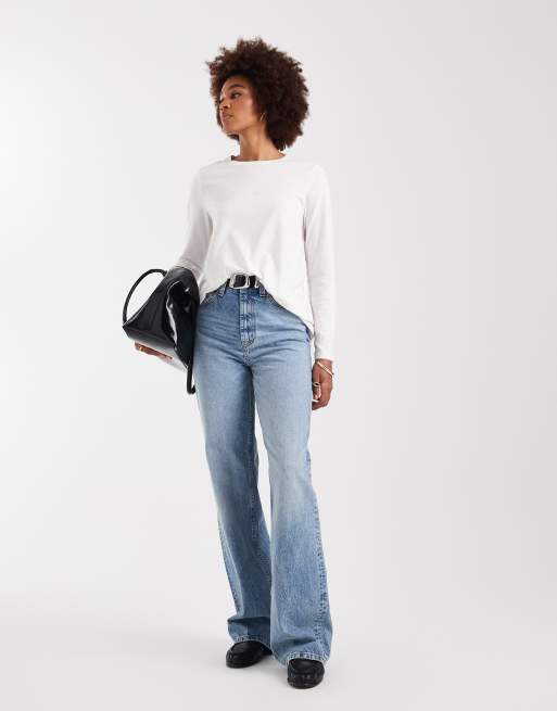 ASOS DESIGN Tall – Circular Design Collection – Jasnoniebieskie jeansy dad z szerokimi nogawkami i efektem sprania w stylu vintage