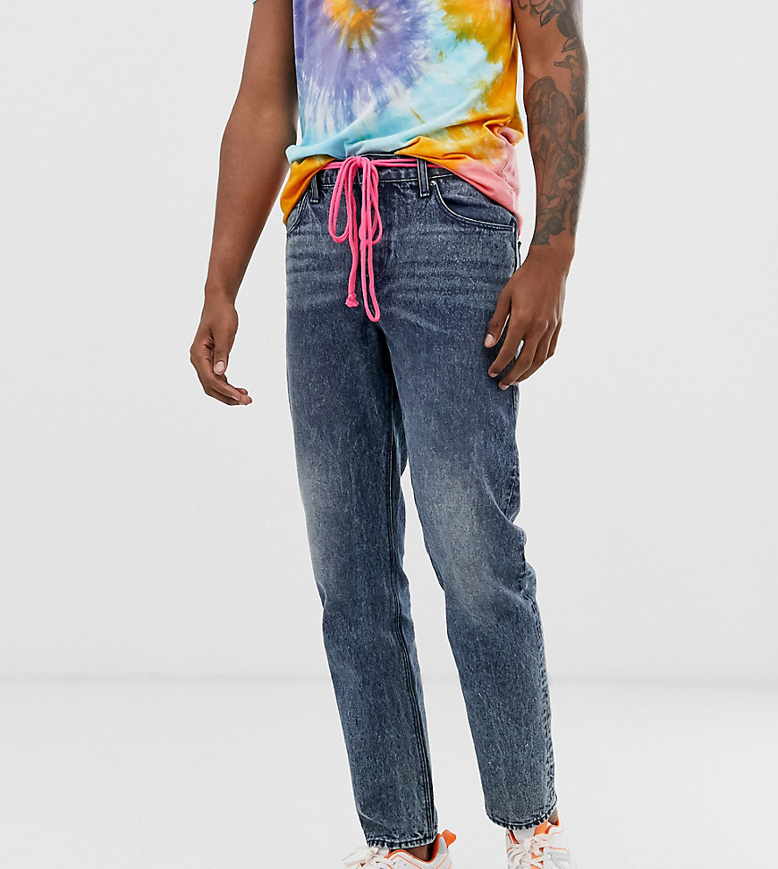 ASOS DESIGN Tall classic rigid jeans in acid wash blue with shoelace belt