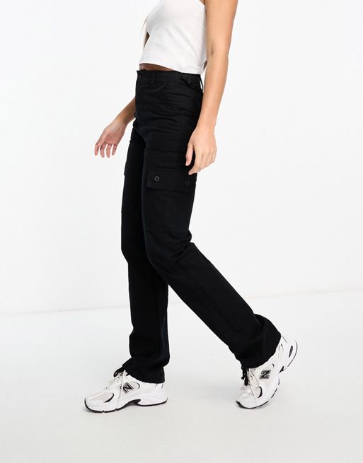 ASOS DESIGN Tall clean cargo pants with tab detail in black