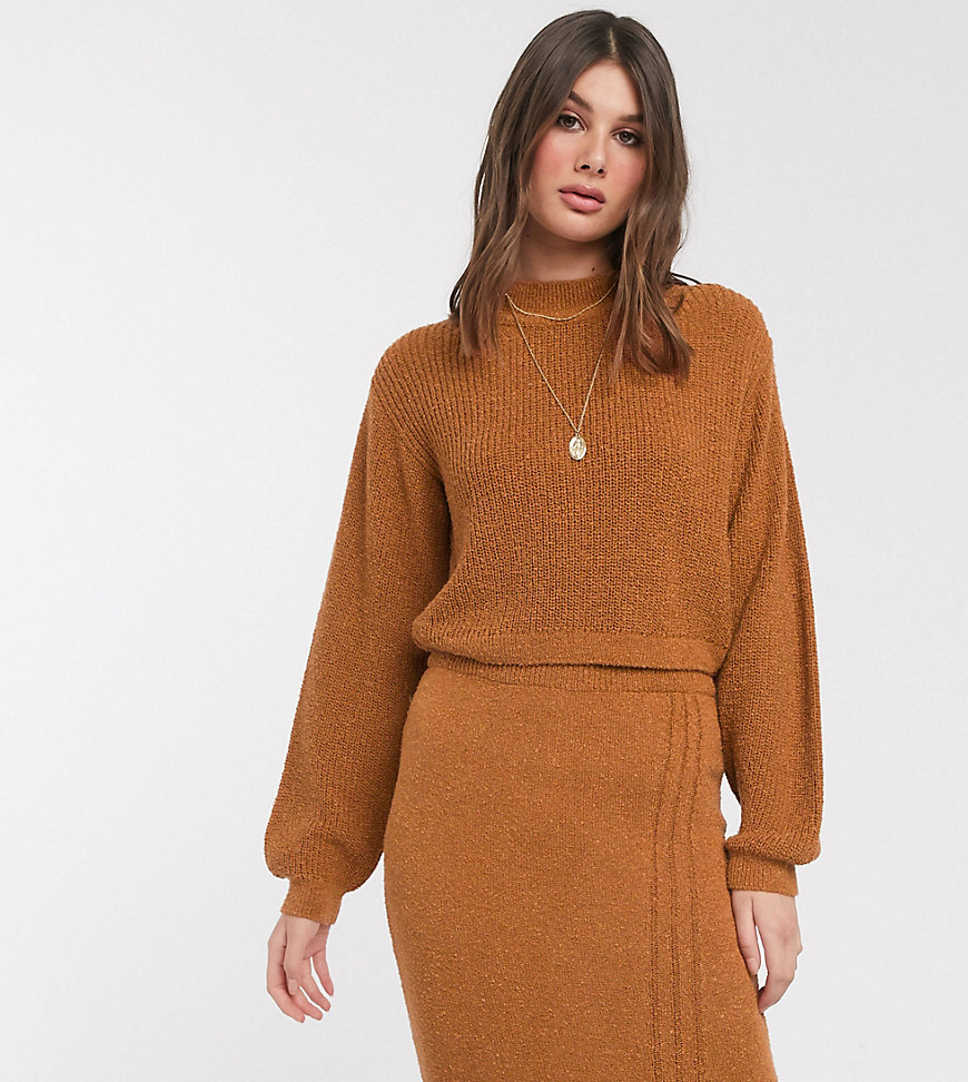 ASOS DESIGN Tall co-ord jumper in natural look yarn-Stone
