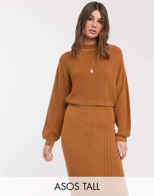 ASOS DESIGN Tall natural look yarn two-piece in Camel, 2 of 3