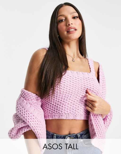 ASOS DESIGN Tall co-ord chunky cardigan in waffle stitch in pink - PINK, 2 of 3